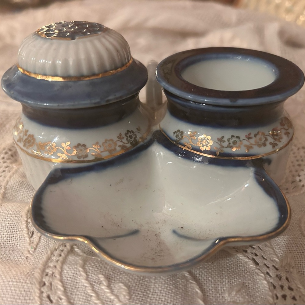 Antique possibly English porcelain salt and pepper cellars